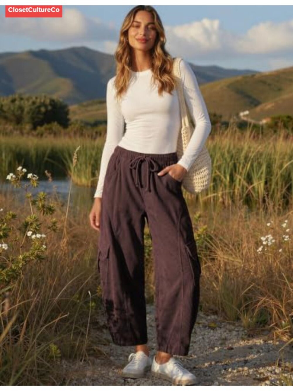 Corduroy Cargo Wide Leg Barrel Pants High Rise Tapered Casual - Picture 2 of 6